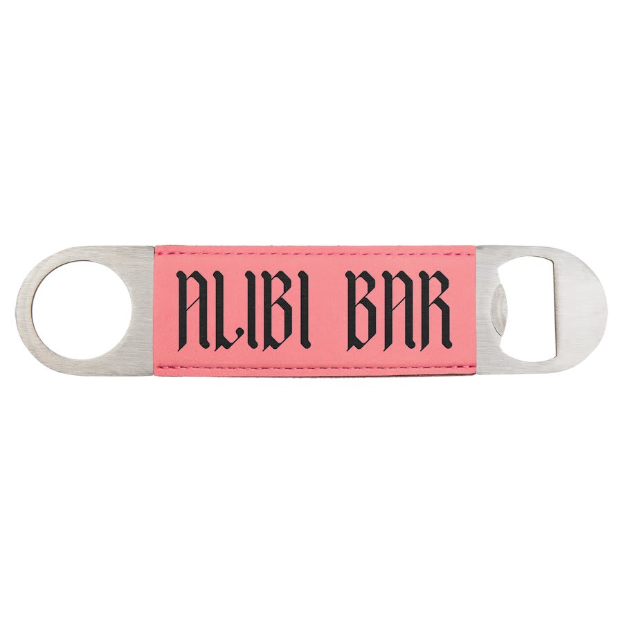 Personalized 1 1/2" X 7" White/Black Laserable Leatherette Bottle Opener - GFT772