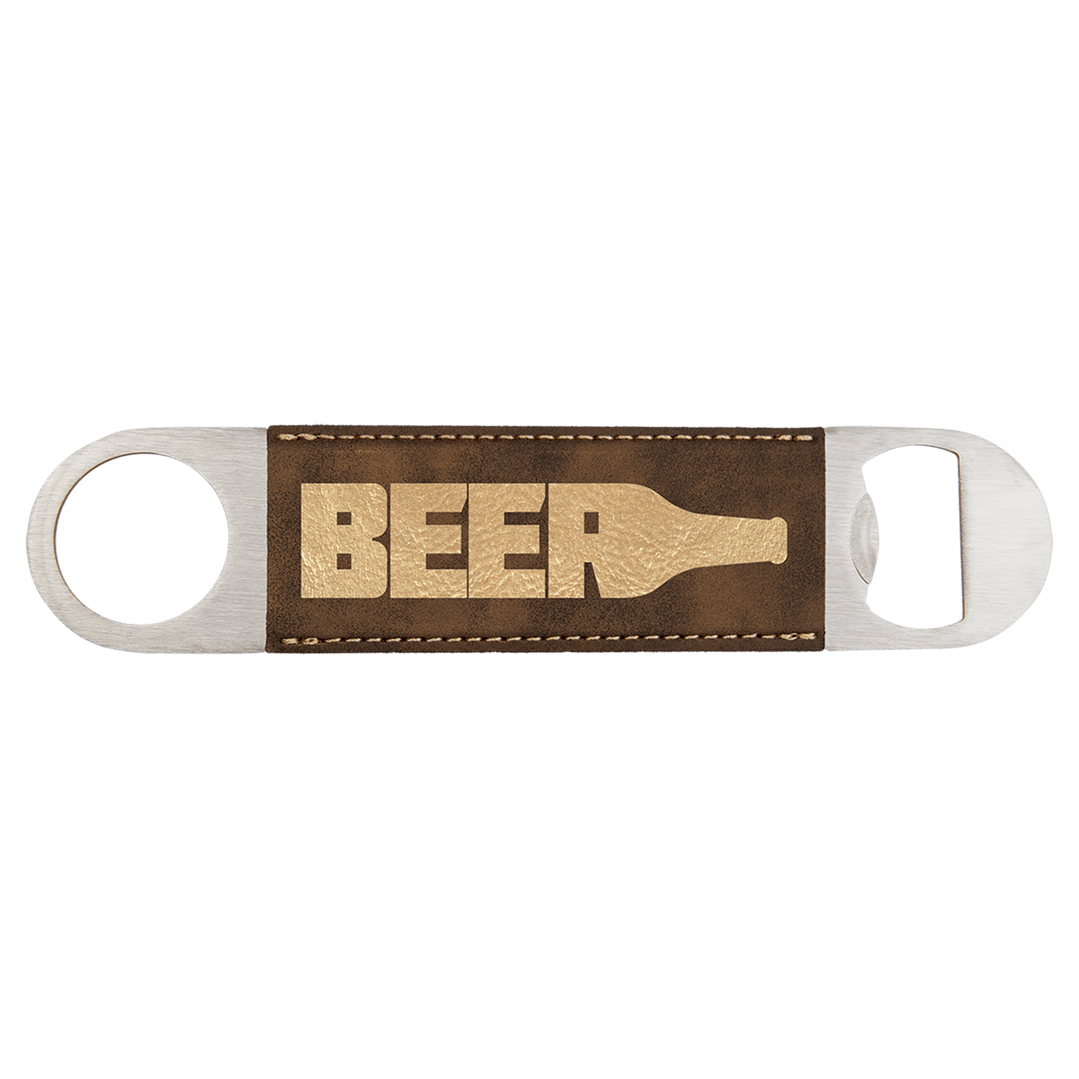 Personalized 1 1/2" X 7" White/Black Laserable Leatherette Bottle Opener - GFT774