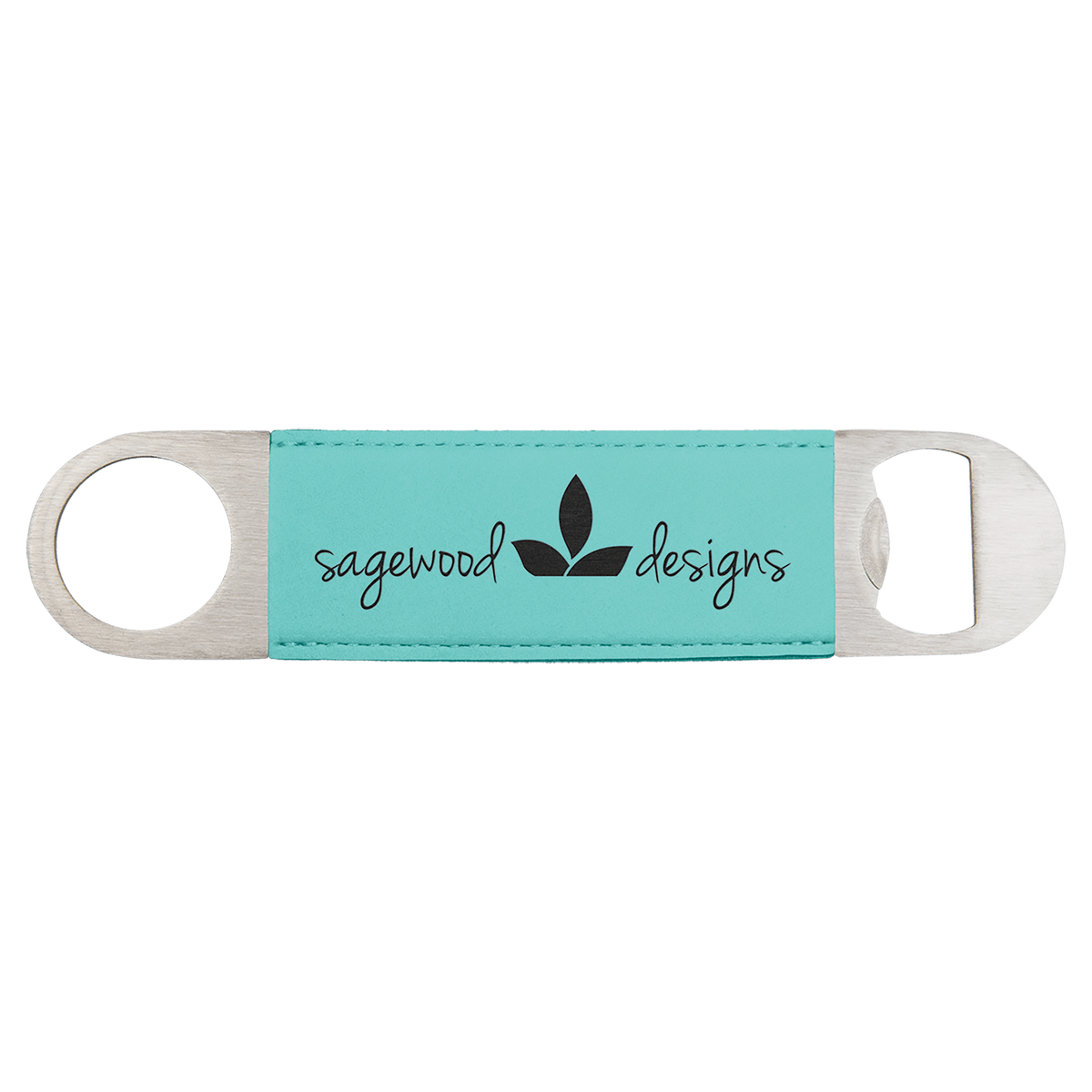 Personalized 1 1/2" X 7" White/Black Laserable Leatherette Bottle Opener - GFT814
