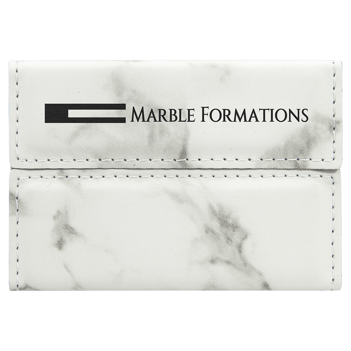 Personalized 3 3/4" X 2 3/4" White Marble Laserable Leatherette Hard Business Card Holder - GFT870