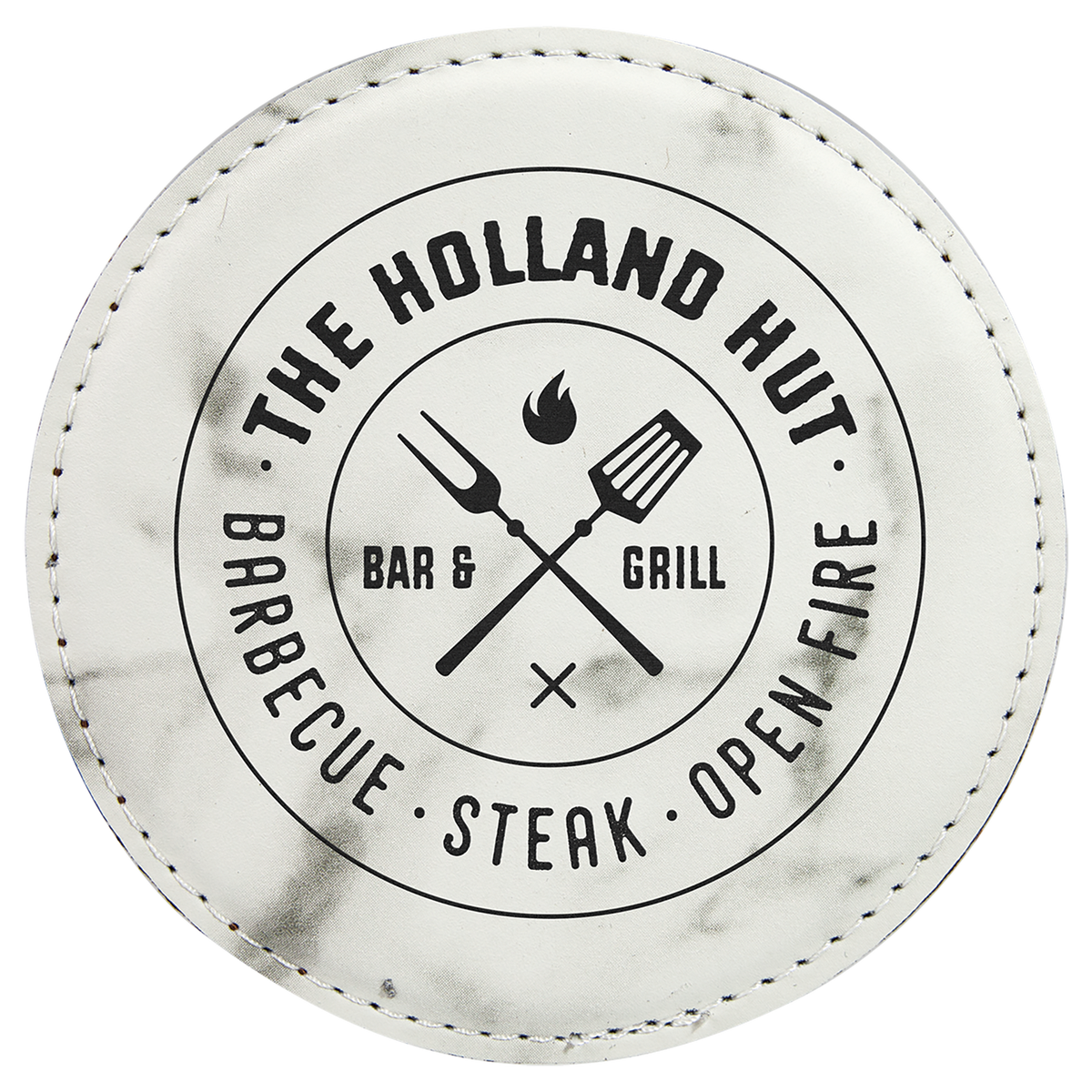 Personalized 4" Round White Marble Laserable Leatherette Coaster - GFT872