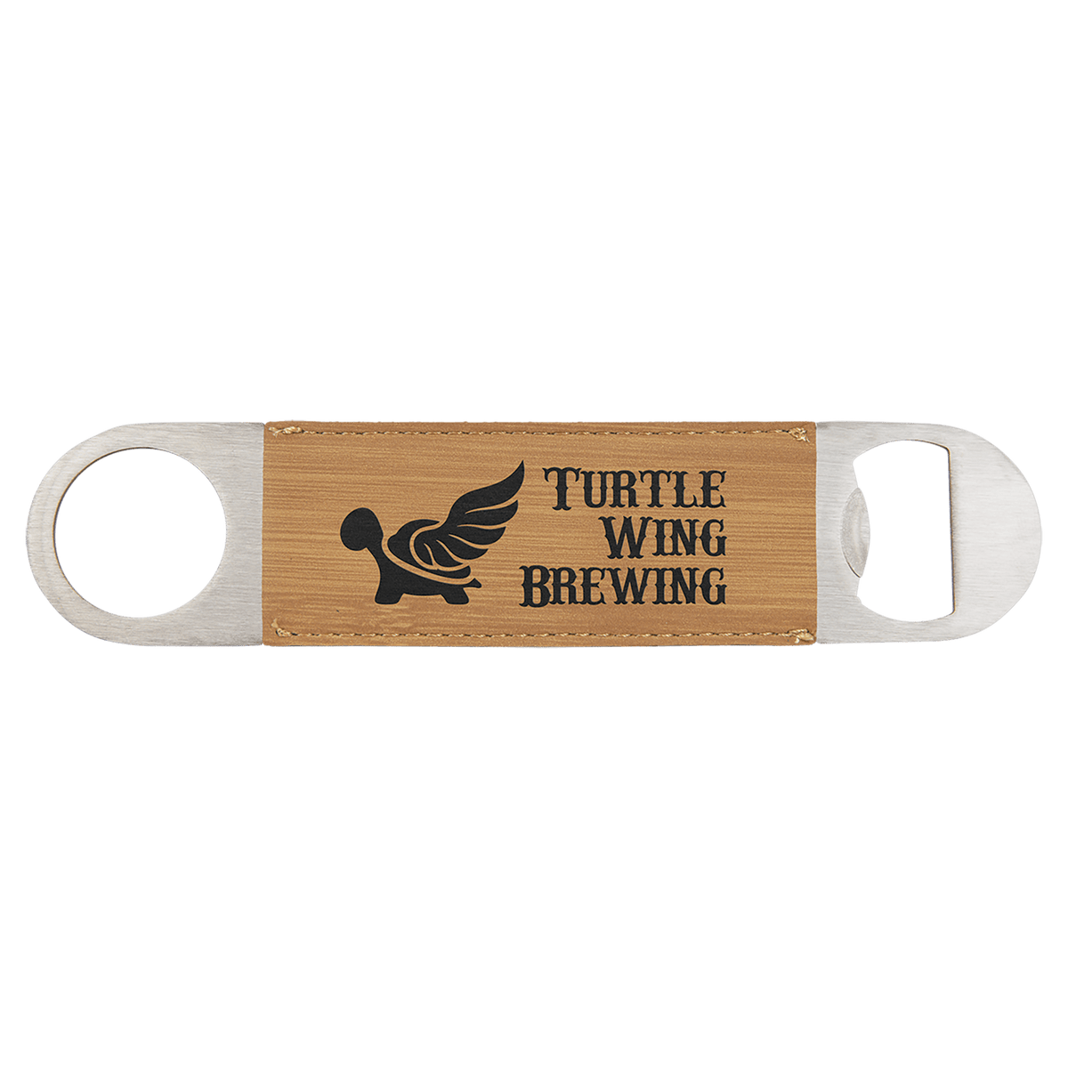 Personalized 1 1/2" X 7" White/Black Laserable Leatherette Bottle Opener - GFT875