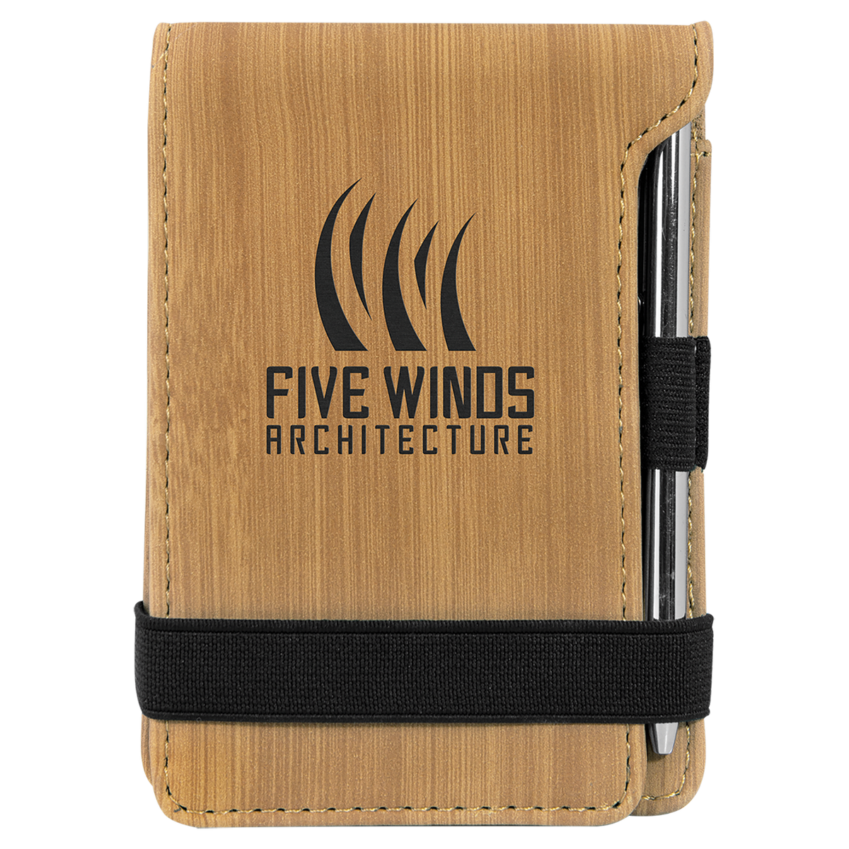 Personalized 3 1/4" X 4 3/4" Bamboo Laserable Leatherette Mini Notepad With Pen - GFT879