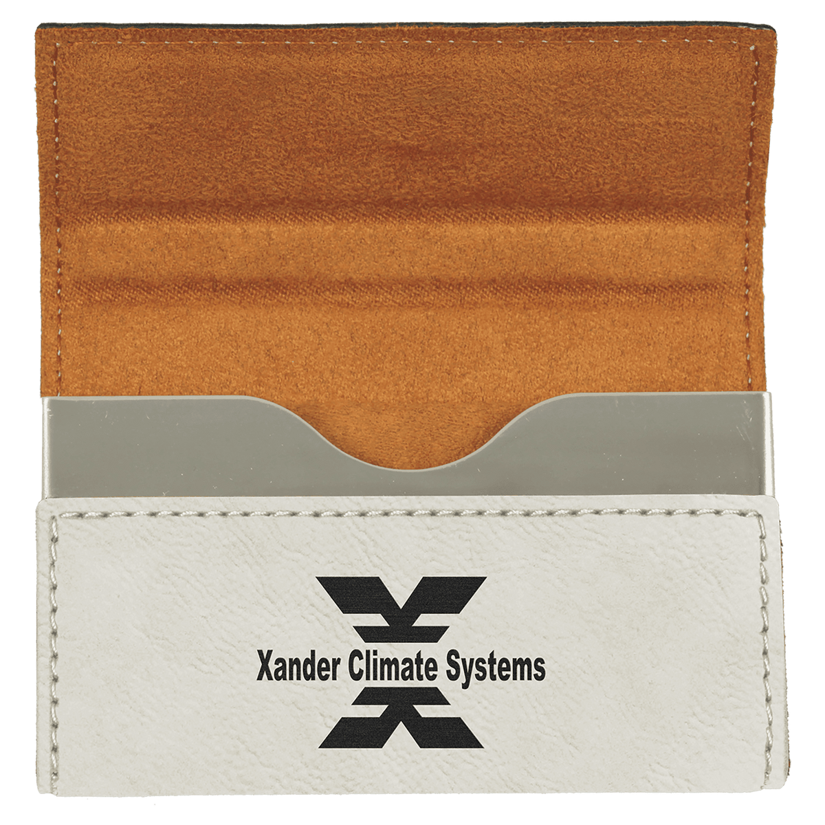 Personalized 3 3/4" X 2 3/4" Black/Gold Laserable Leatherette Hard Business Card Holder - GFT924