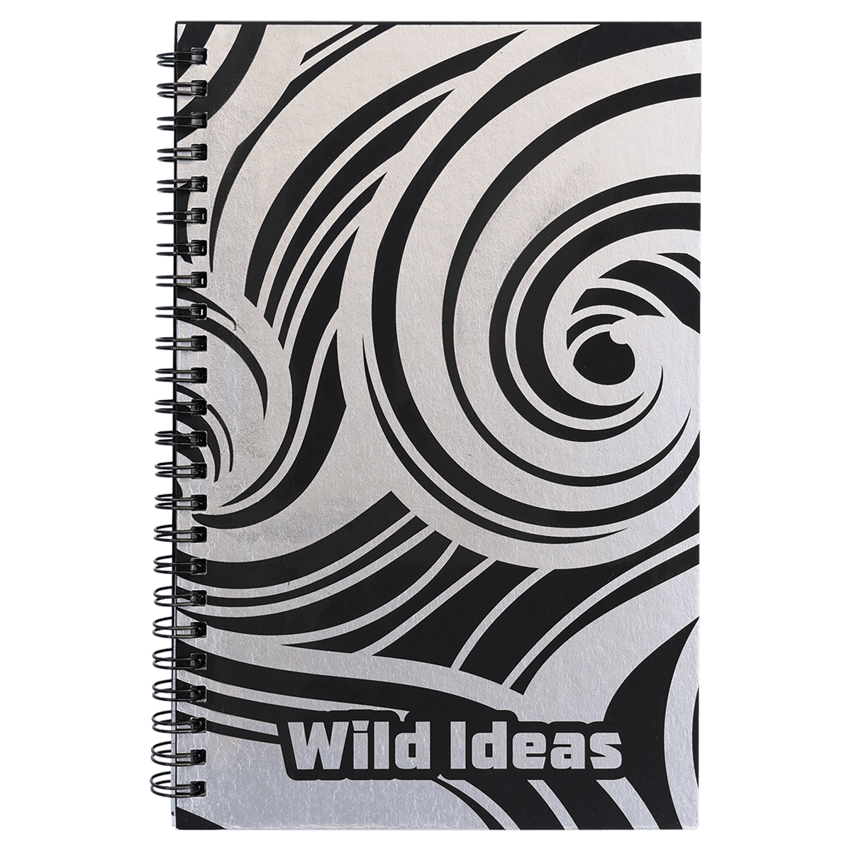 Personalized 5 1/2" X 8 1/2" Black Lazerburst Spiral Notebook-Lasers To Silver - LZB200