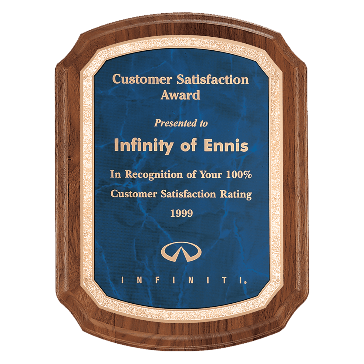 Personalized 7" x 8" Coventry Series American Walnut Plaque with Gold Border Sapphire LaserFX Plate