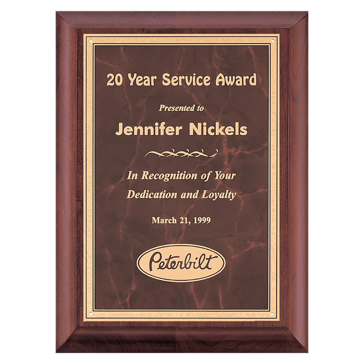 Personalized 8" x 10" Hand Rubbed Cherry Finish Plaque with Ruby Marble Gold Border LaserFX Plate