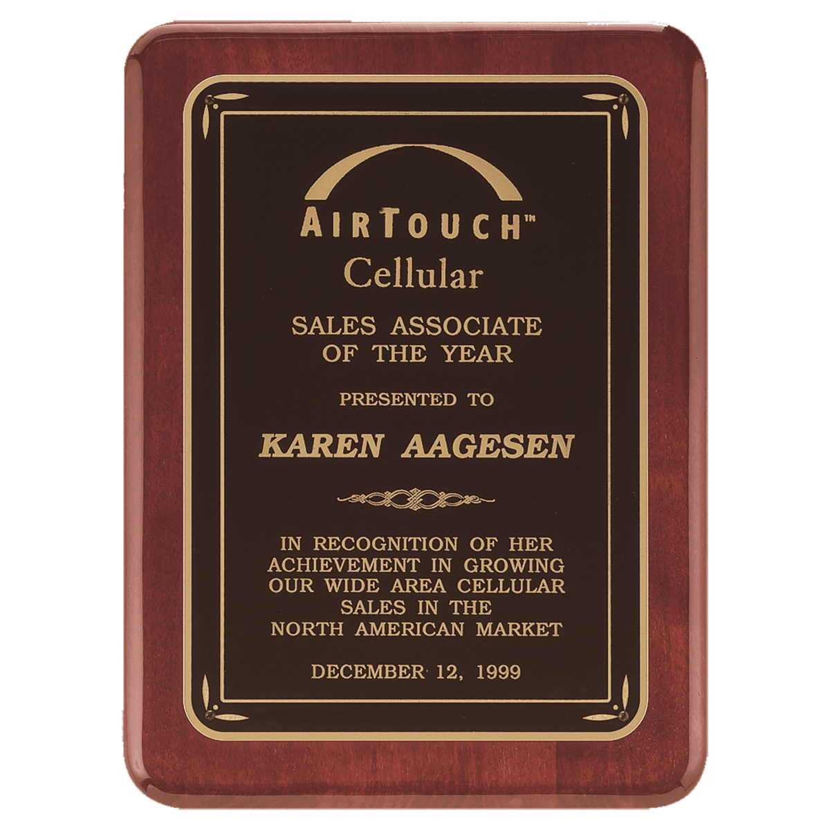 Personalized 8" x 10 1/2" Rosewood Piano Finish Plaque with Black/Gold Florentine DesignLaserFX Plate