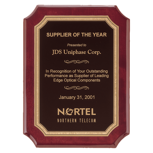 Personalized 11" x 15" Airflyte Rosewood Piano Finish Plaque with Gold Border LaserFX Plate