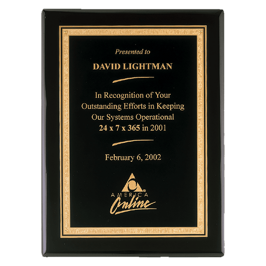 Personalized 11" x 14" Airflyte Premium Black Piano Finish Plaque with Gold Florentine Border LaserFX Plate