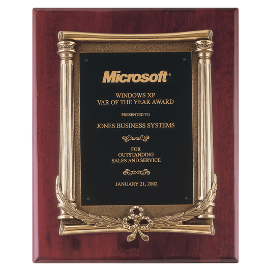 Personalized 10 1/2" x 13" Rosewood Piano Finish Plaque, Antique Bronze Frame Casting, Black Brass Plate