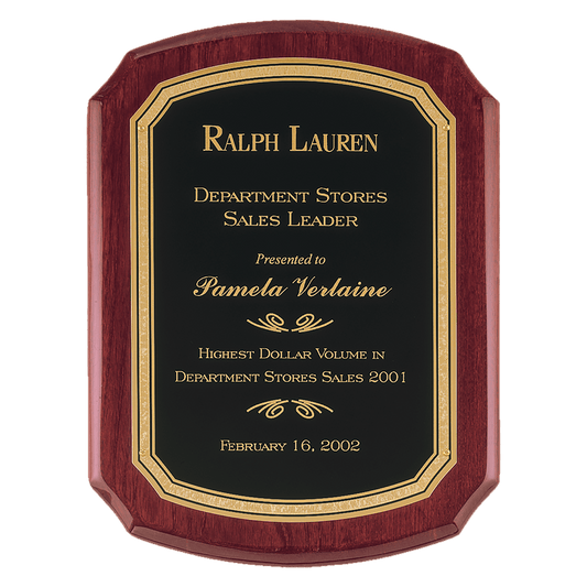 Personalized 101/2" x 13" Airflyte Rosewood Piano Finish Plaque with Black/Gold Florentine Border LaserFX Plate