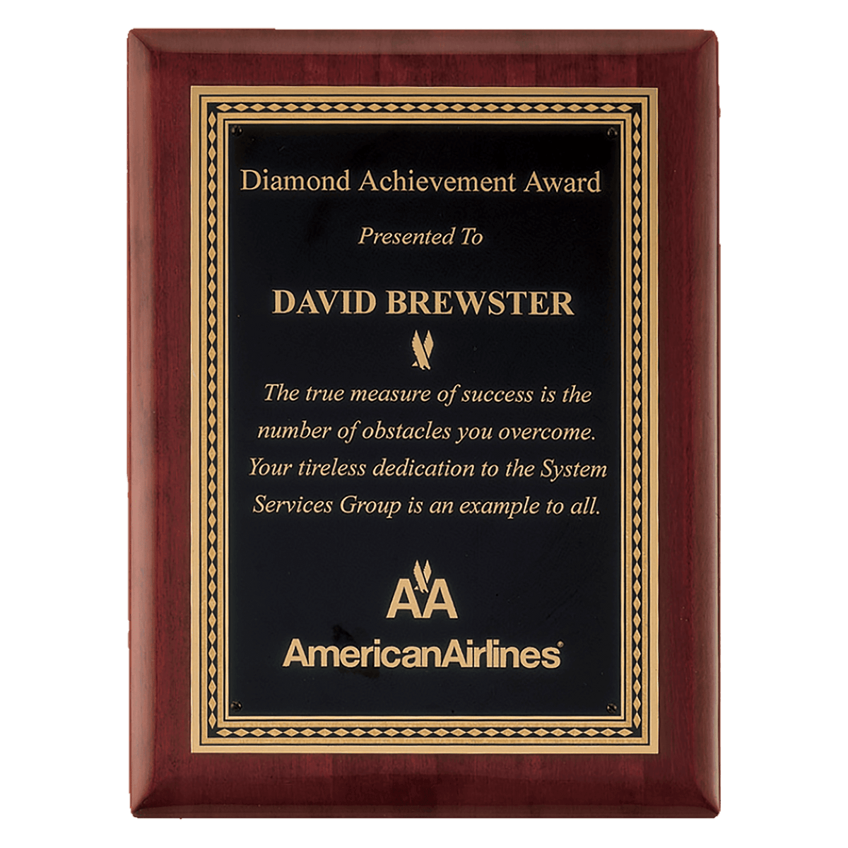 Personalized 9" x 12" Airflyte Premium Rosewood Piano Finish Plaque with Gold Border Black LaserFX Plate