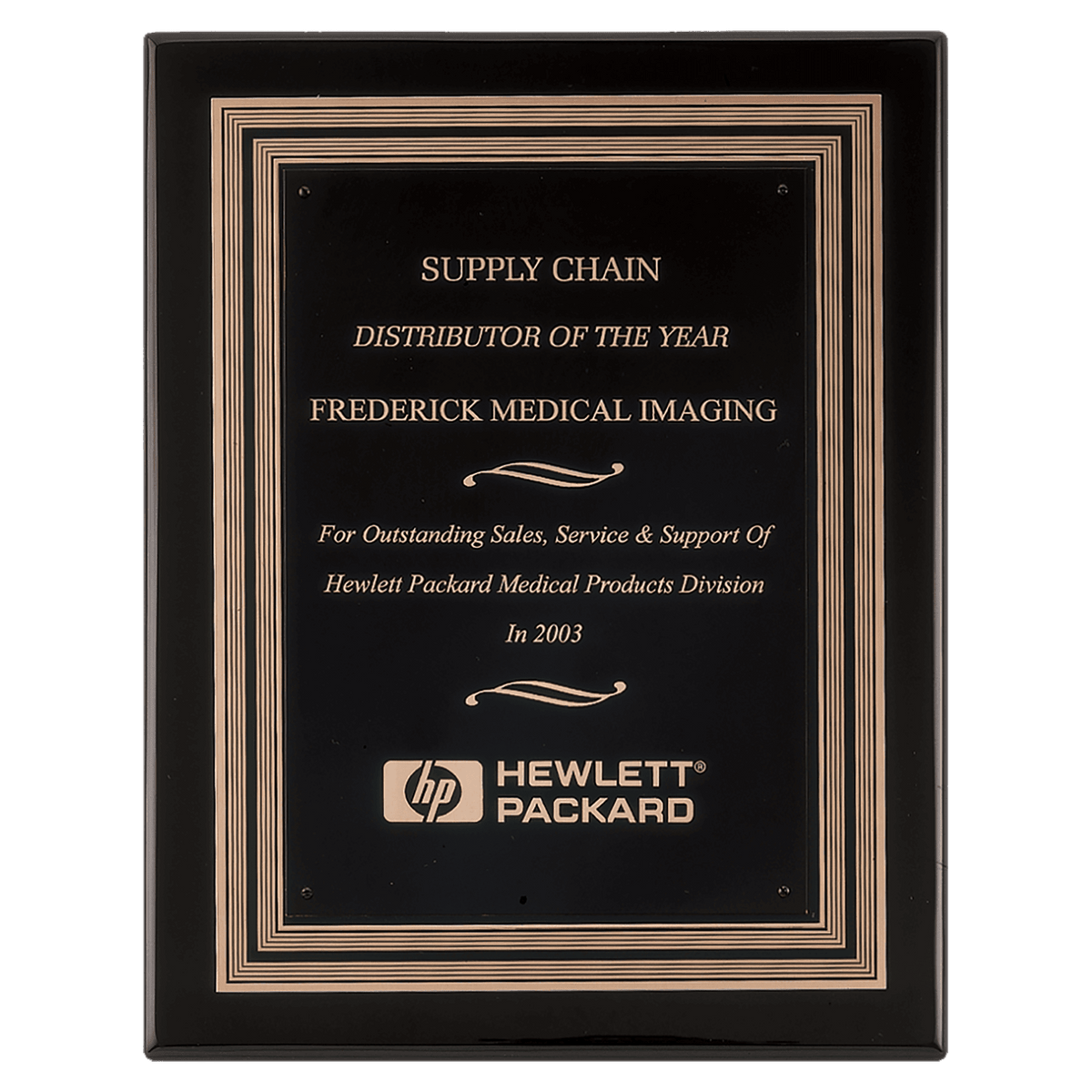 Personalized 11" x 14" Black Piano Finish Plaque w/Black/Gold Embossed Back Plate & Black Brass Plate