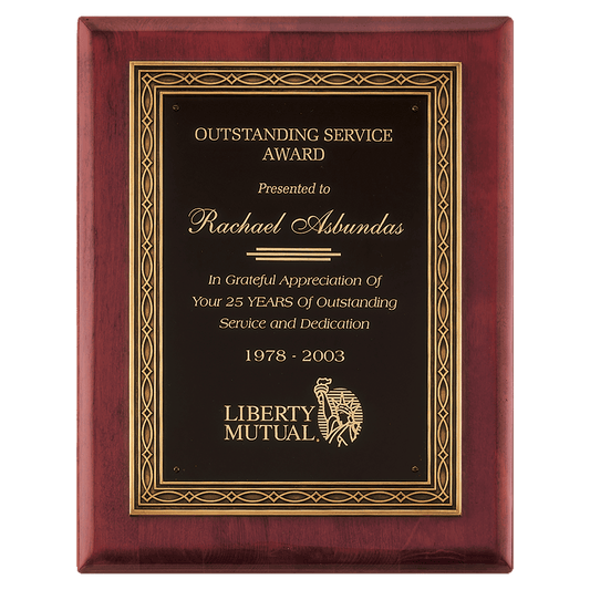 Personalized 11" x 14" Rosewood Piano Finish Plaque w/Antique Bronze Cast Frame and Black Brass Plate