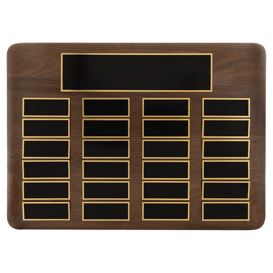 Personalized 15" x 21"/Plates 1 1/2" x 3 3/4" American Walnut 24 Plate Perpetual Plaque with Black Brass Plates