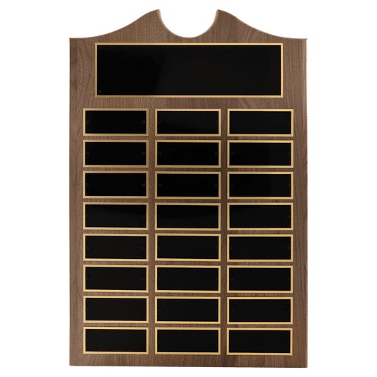 Personalized 14" x 20"/Plates 1 1/2" x 3 3/4" American Walnut 24 Plate Perpetual Plaque with Black Brass Plates