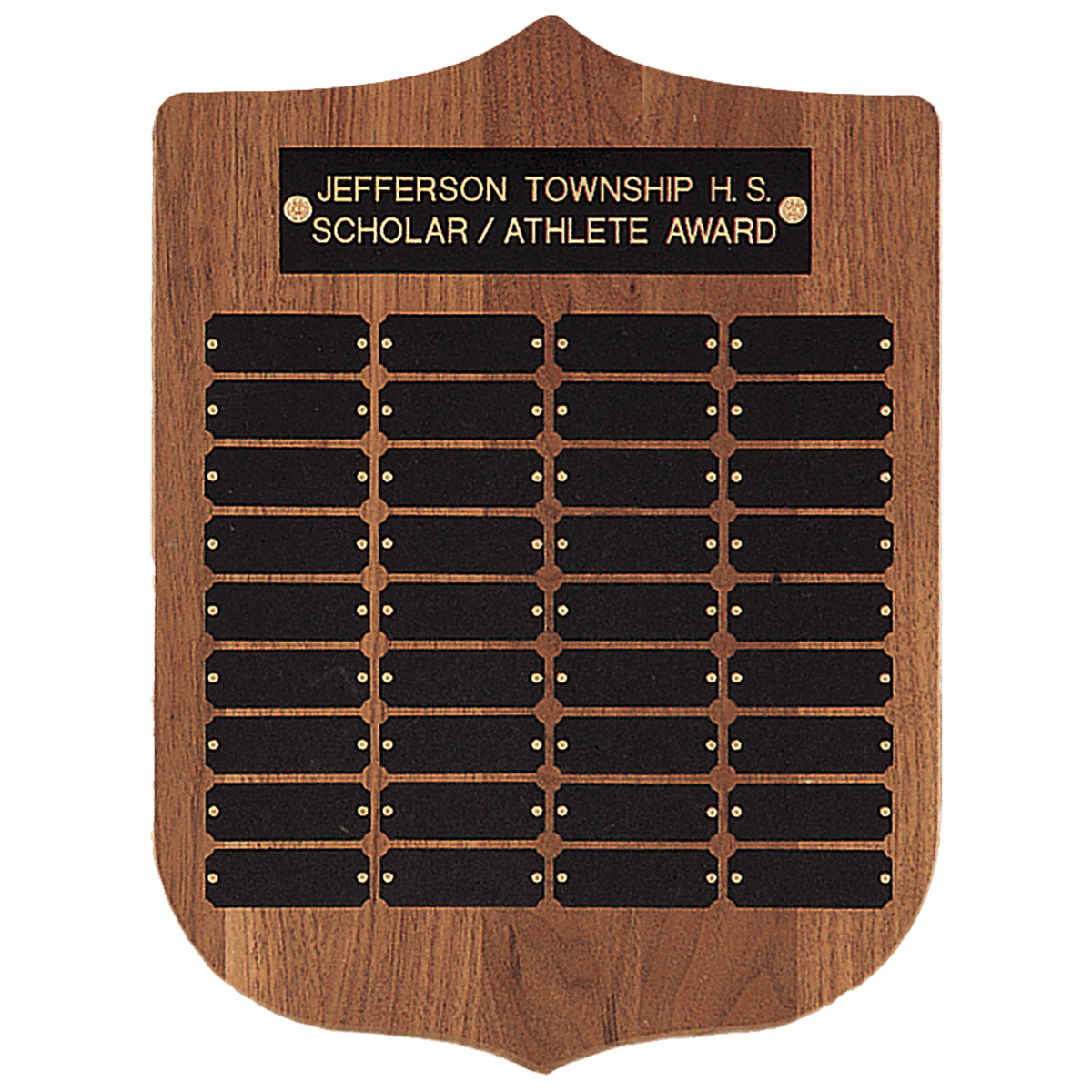 Personalized 12" x 16"/Plates 7/8" x  2 1/2" American Walnut 36 Plate Perpetual Plaque with Black Brass Plates
