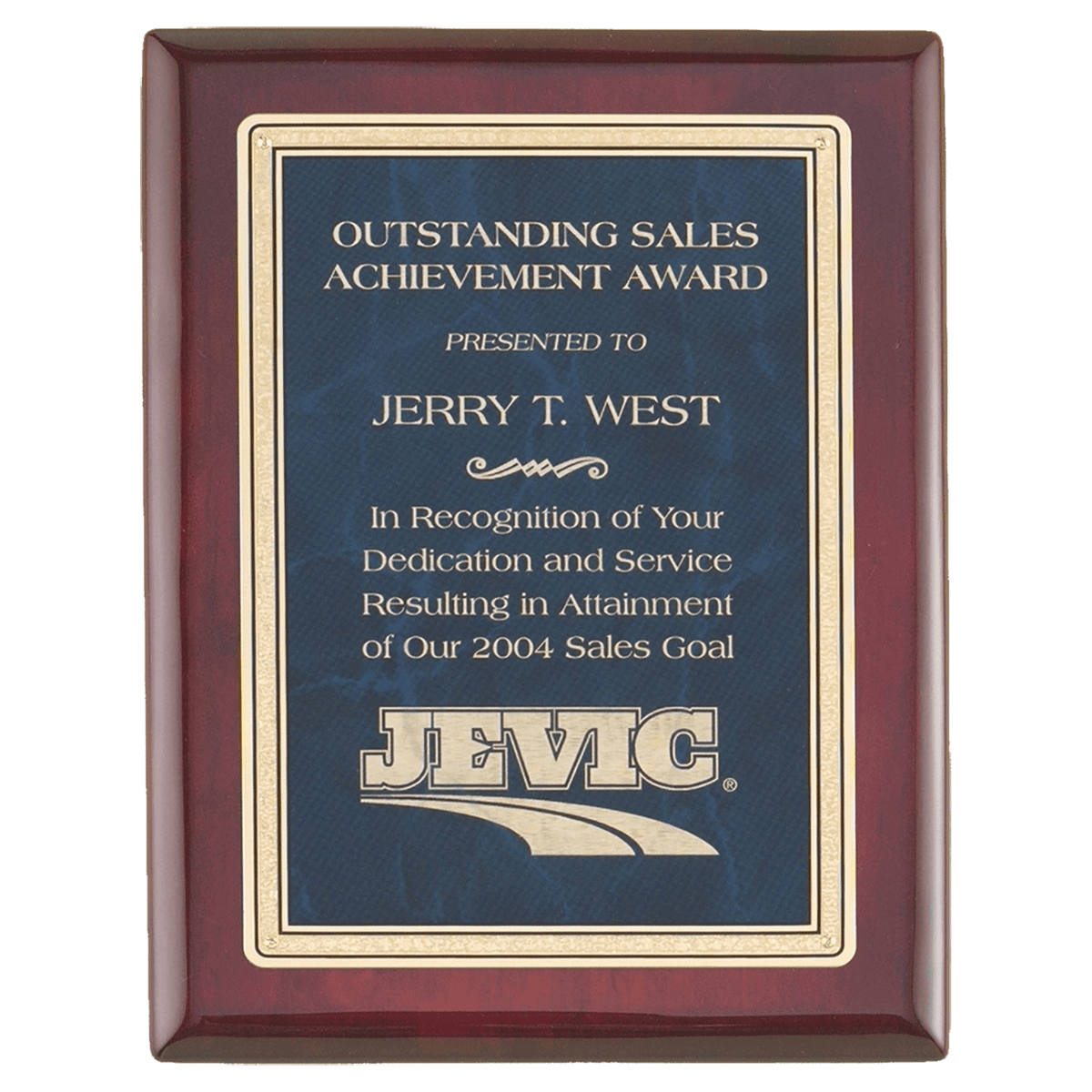 Personalized 10 1/2" x 13" Rosewood Piano Finish Plaque with a Sapphire Marble/Gold Florentine Design LaserFX Plate