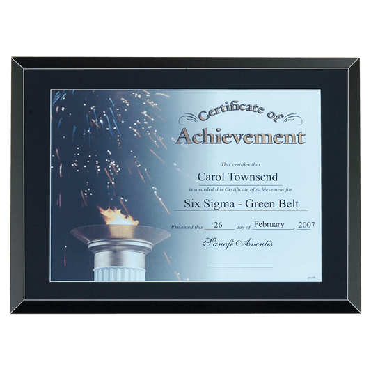 Personalized 11" x 14"-holds 8 1/2" x 11" Black Glass Certificate Plaque with Easy Open and Close Backing