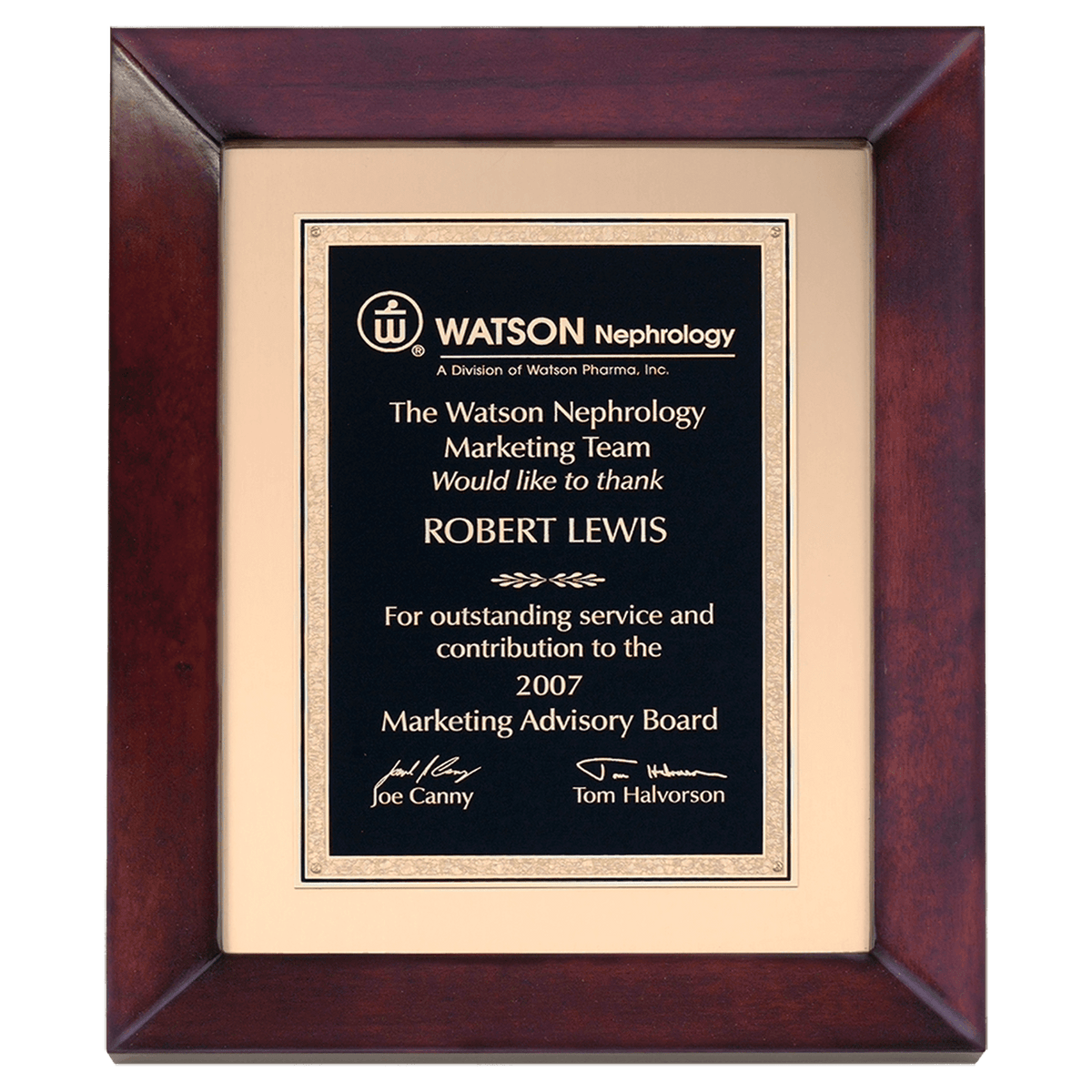 Personalized 12" x 15" Airflyte Cherry Finish Frame wtih Gold Metal Background and Black and Gold LaserFX Florentine Border Plate