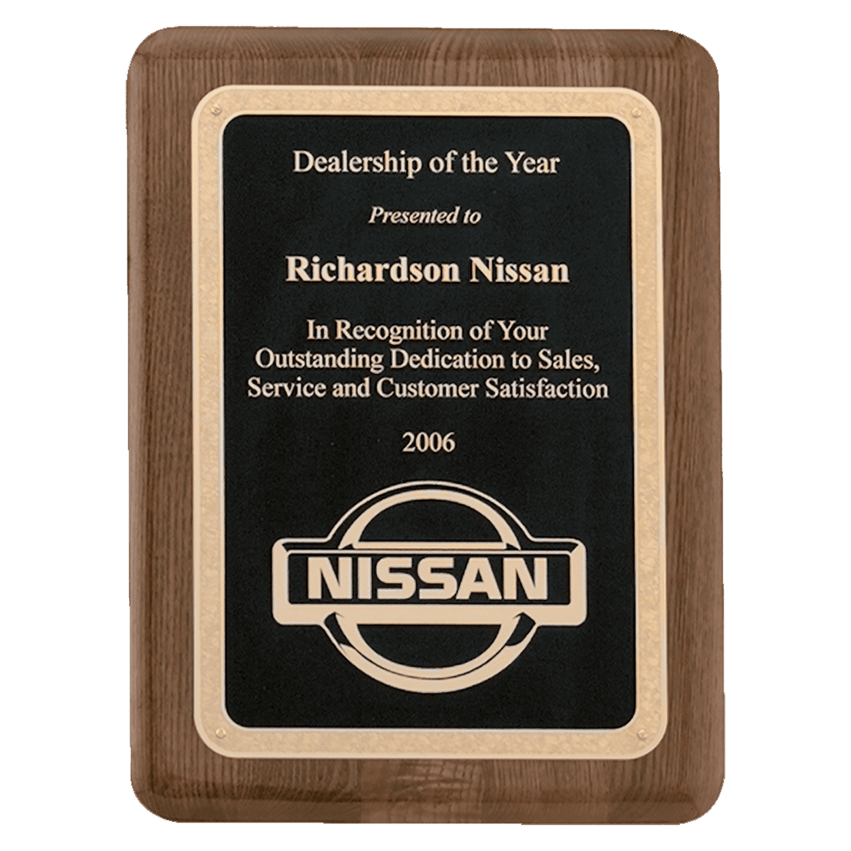 Personalized 9" x 12" Airflyte Premium Walnut Piano Finish Plaque with Gold Florentine Border Textured LaserFX Plate