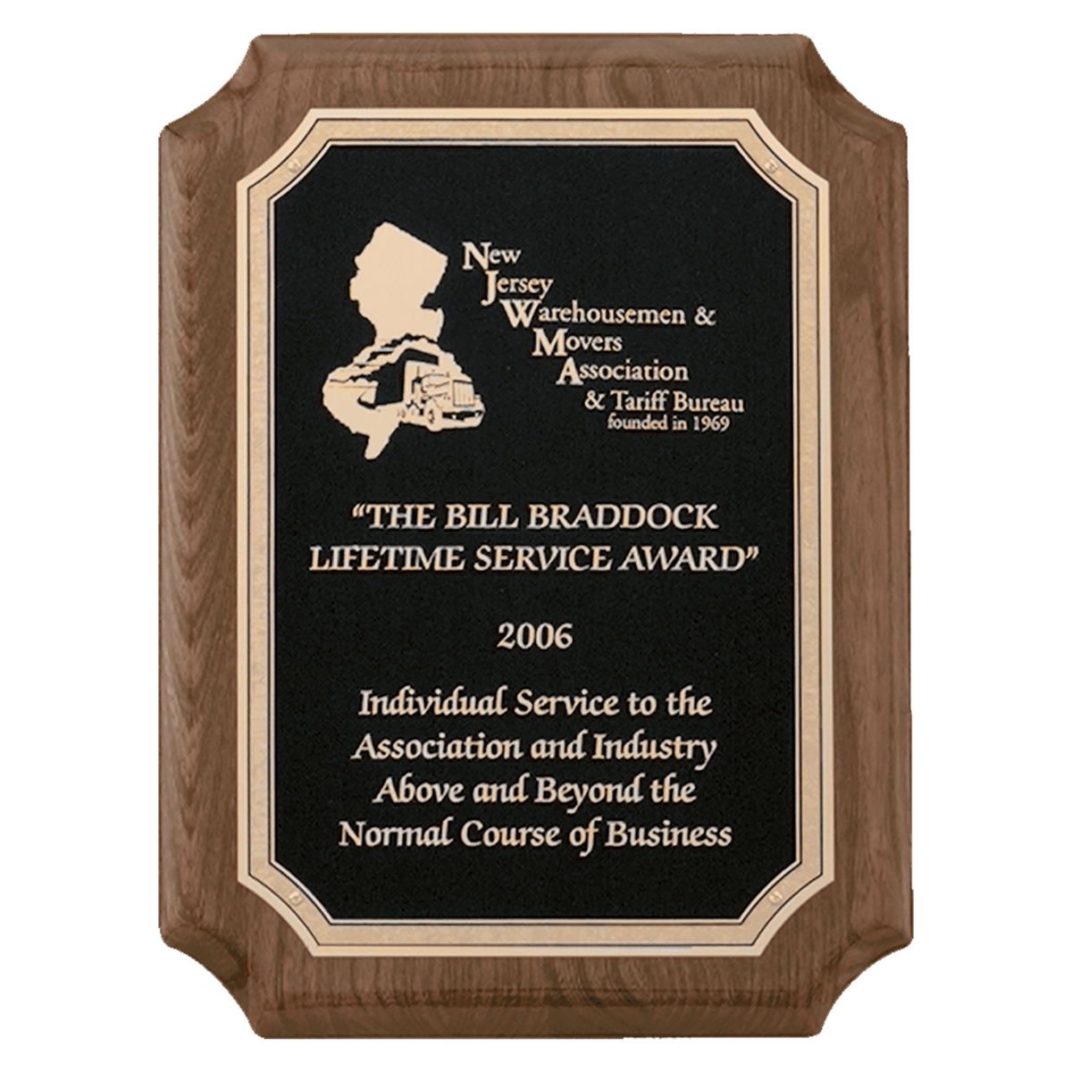 Personalized 8" x 10 1/2" Airflyte Premium Walnut Piano Finish Plaque with Gold Florentine Border Textured Black LaserFX Plate