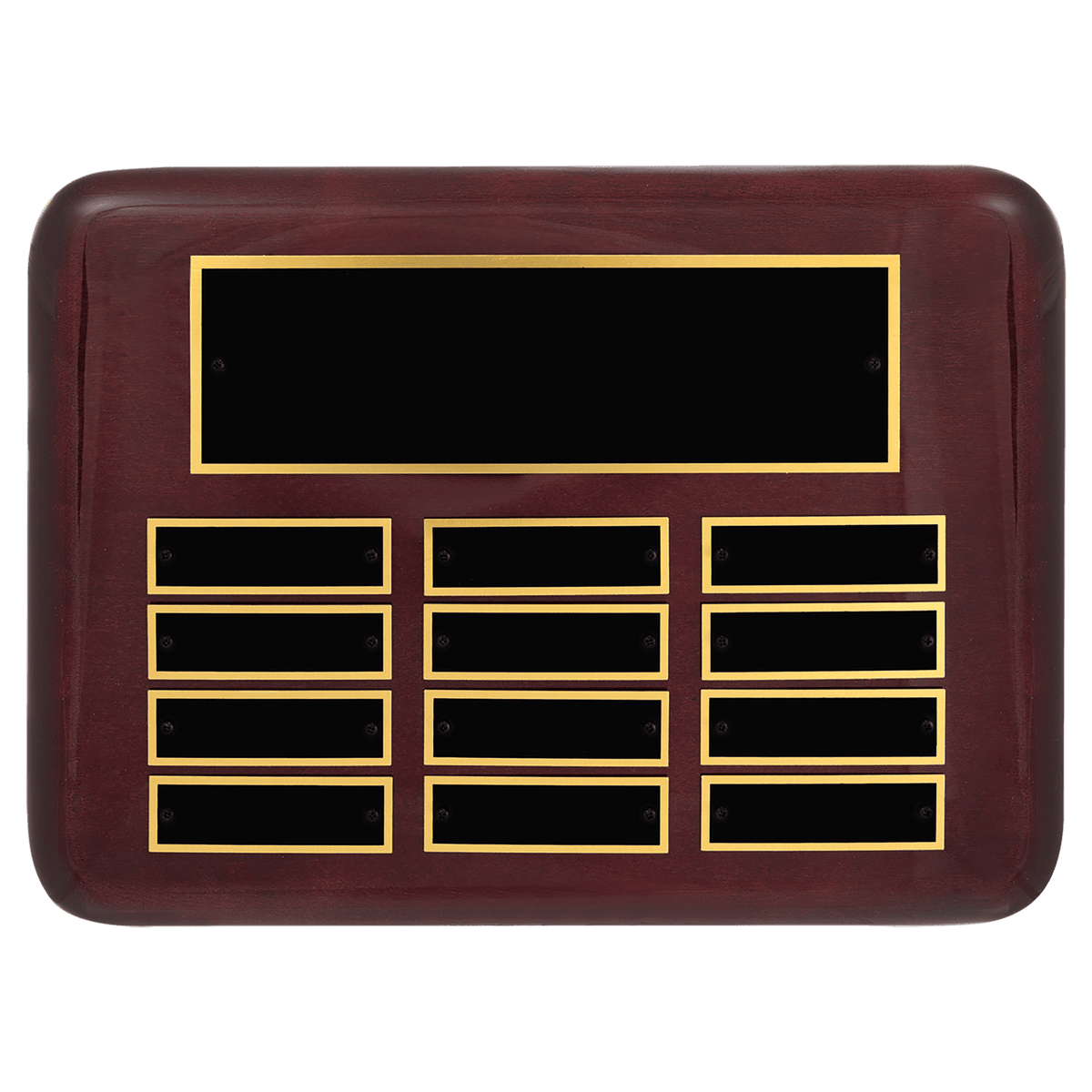 Personalized 9" x 12"/Plates 7/8" x 2 3/4" Rosewood Piano 12 Plate Perpetual Plaque with Black Brass Plates