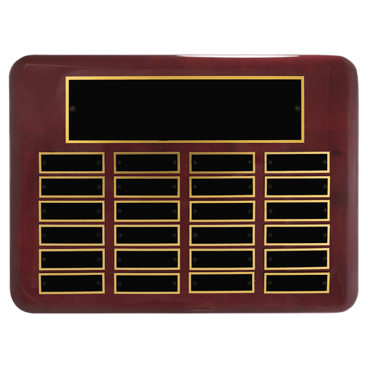 Personalized 11" x 15"/Plates 7/8" x 2 3/4" Rosewood Piano Finish 24 Plate Perpetual Plaque with Black Brass Plates