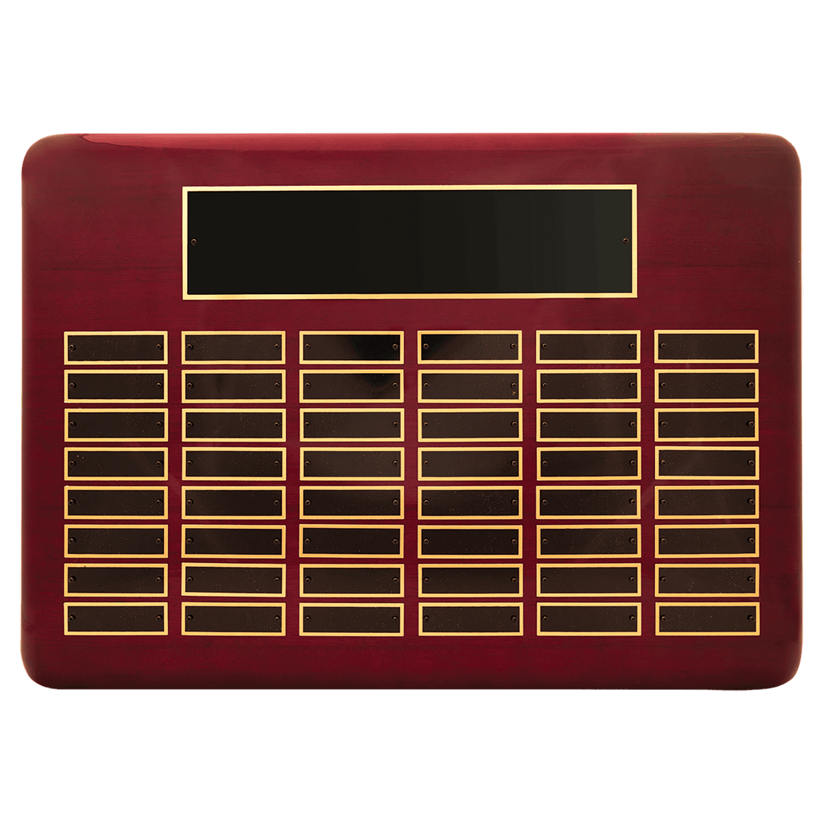 Personalized 15" x 21"/Plates 7/8" x 2 3/4" Rosewood Piano Finish 48 Plate Perpetual Plaque with Black Brass Plates