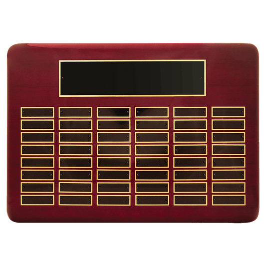 Personalized 15" x 21"/Plates 7/8" x 2 3/4" Rosewood Piano Finish 48 Plate Perpetual Plaque with Black Brass Plates