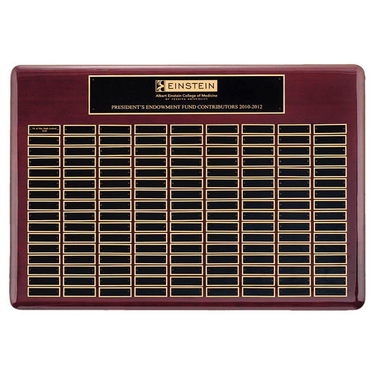 Personalized 22" x 30"/Plates 7/8" x 2 3/4" Rosewood Piano Finish 120 Plate Perpetual Plaque with Black Brass Plates