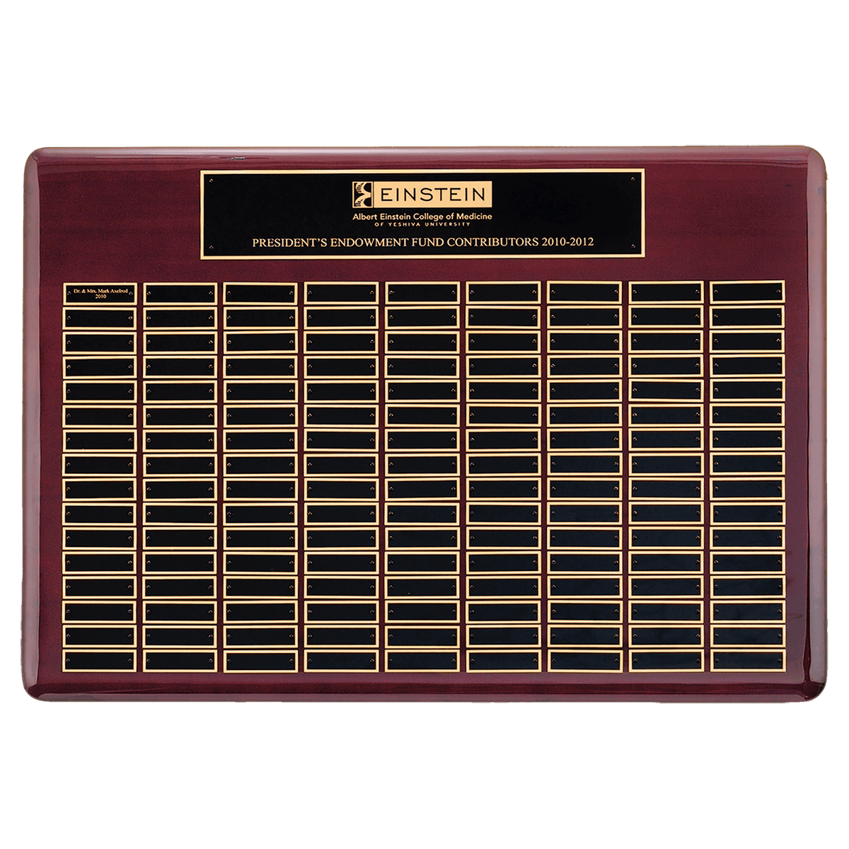 Personalized 22" x 30" Rosewood Piano Finish 144 Plate Perpetual Plaque with Black Brass Plates