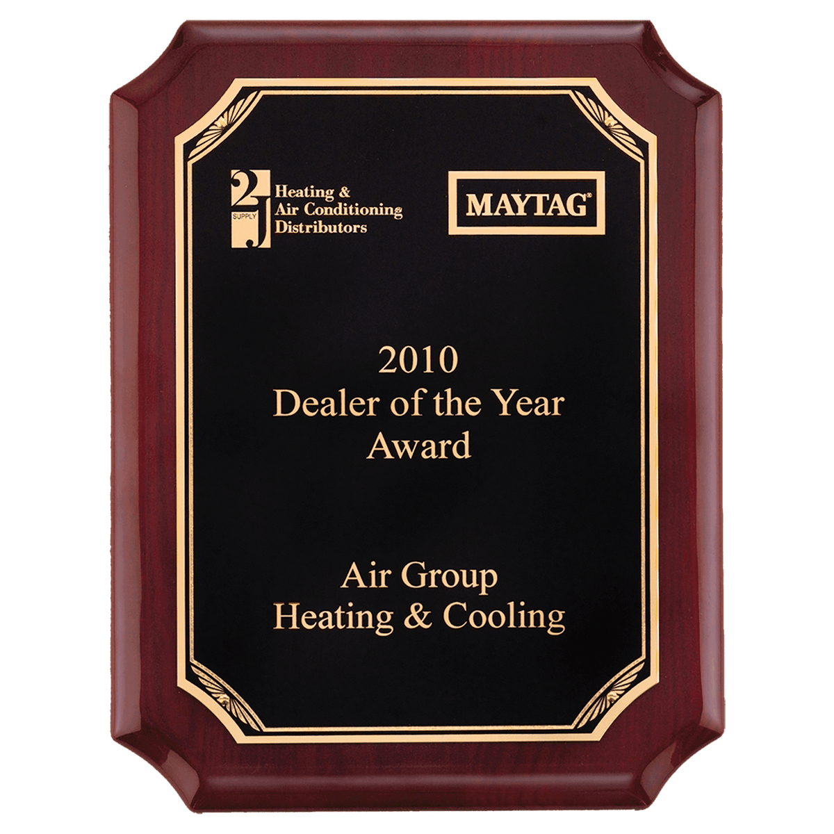 Personalized 7" x 9" Airflyte Rosewood Piano Finish Plaque with Gold Border Black LaserFX Plate