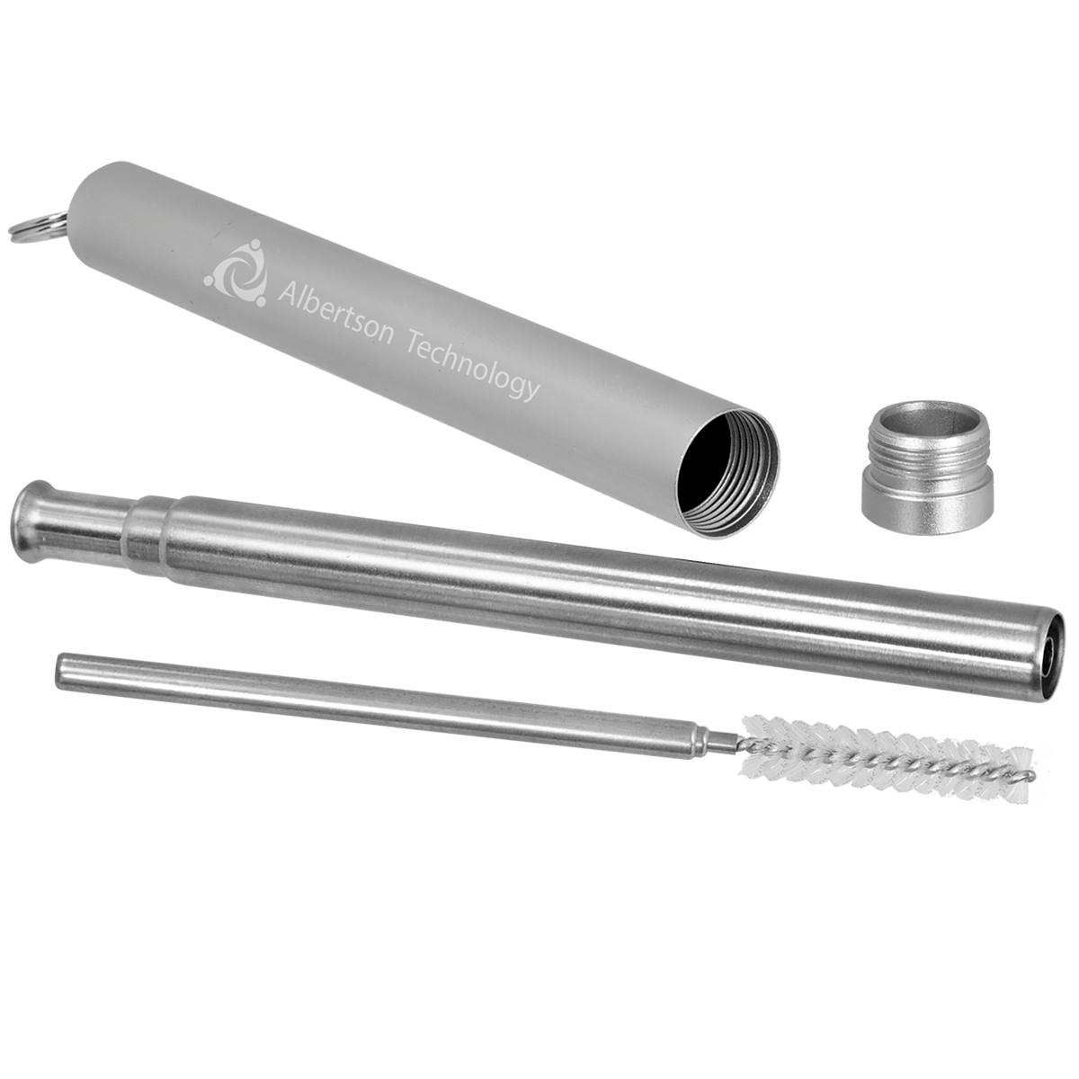 Personalized 9 1/4" Collapsible Metal Straw With Case And Cleaning Brush - PCSTRAW2