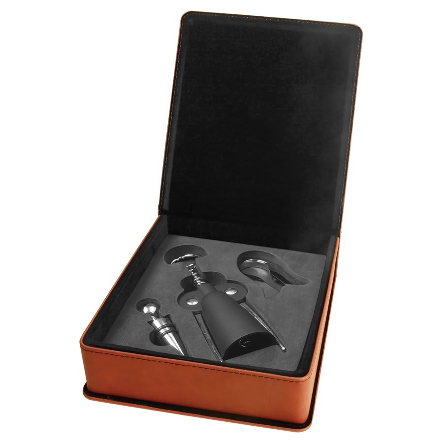 Personalized Rawhide Laserable Leatherette 3-Piece Wine Tool Gift Set - WTL34