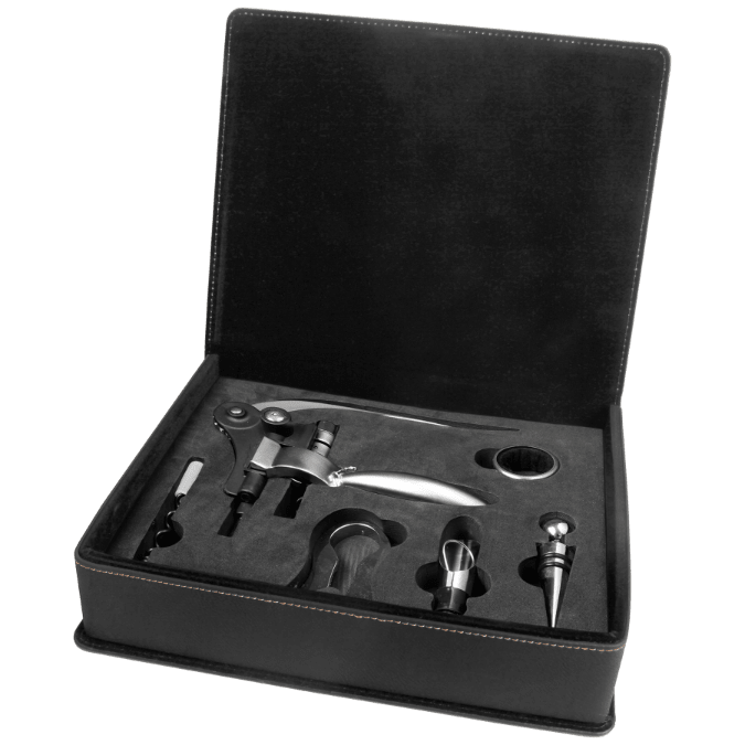 Personalized Light Brown Laserable Leatherette 5-Piece Wine Tool Gift Set - WTL73