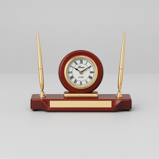 Quartz Desk Clock with Pen Set