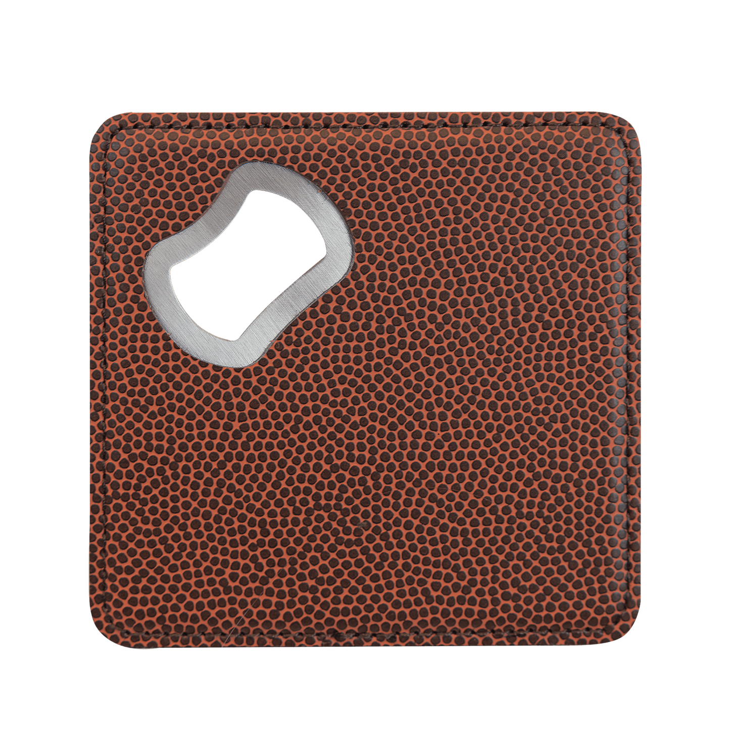 Sleek bottle opener and coaster combination, perfect for a personalized gift!