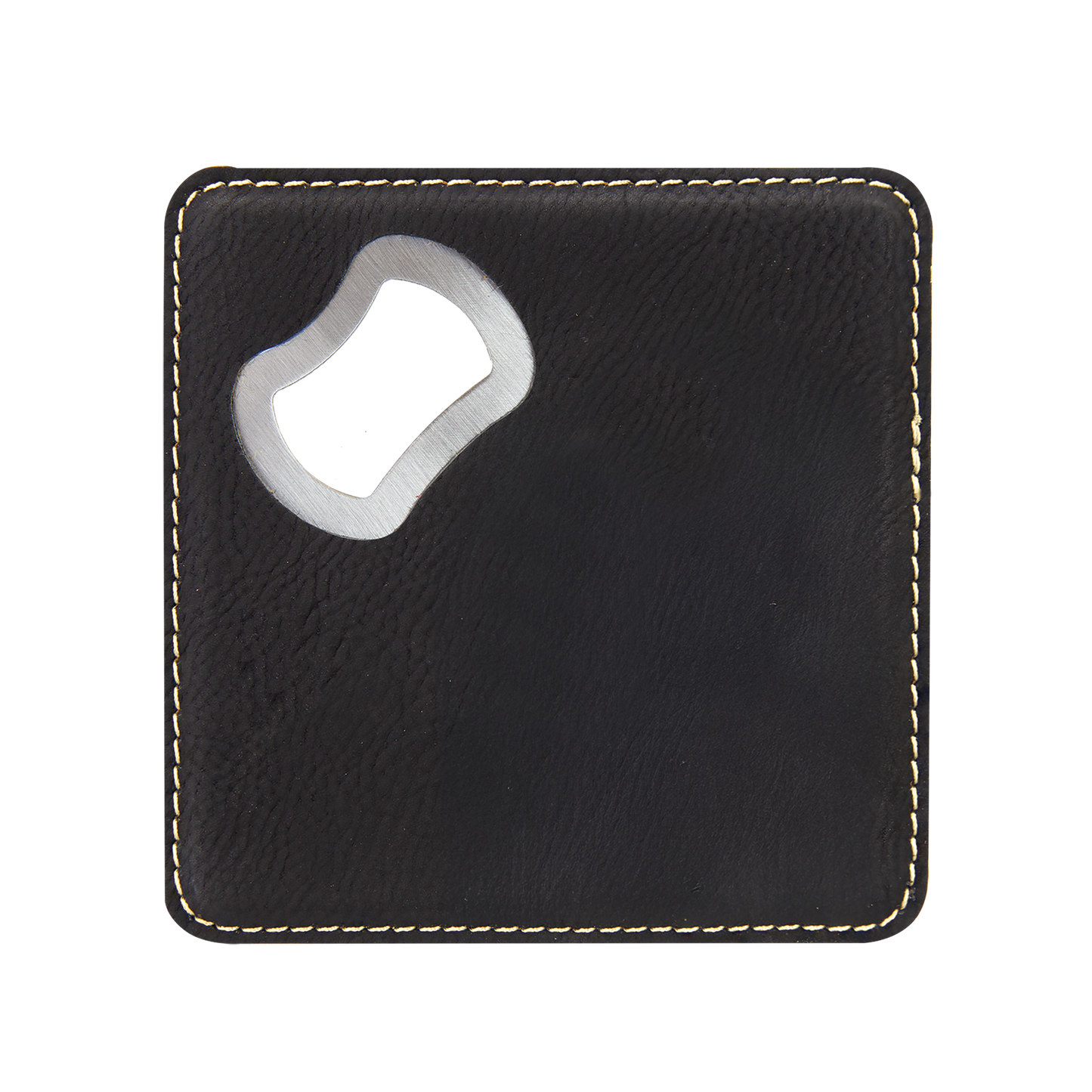 Sleek bottle opener and coaster combination, perfect for a personalized gift!