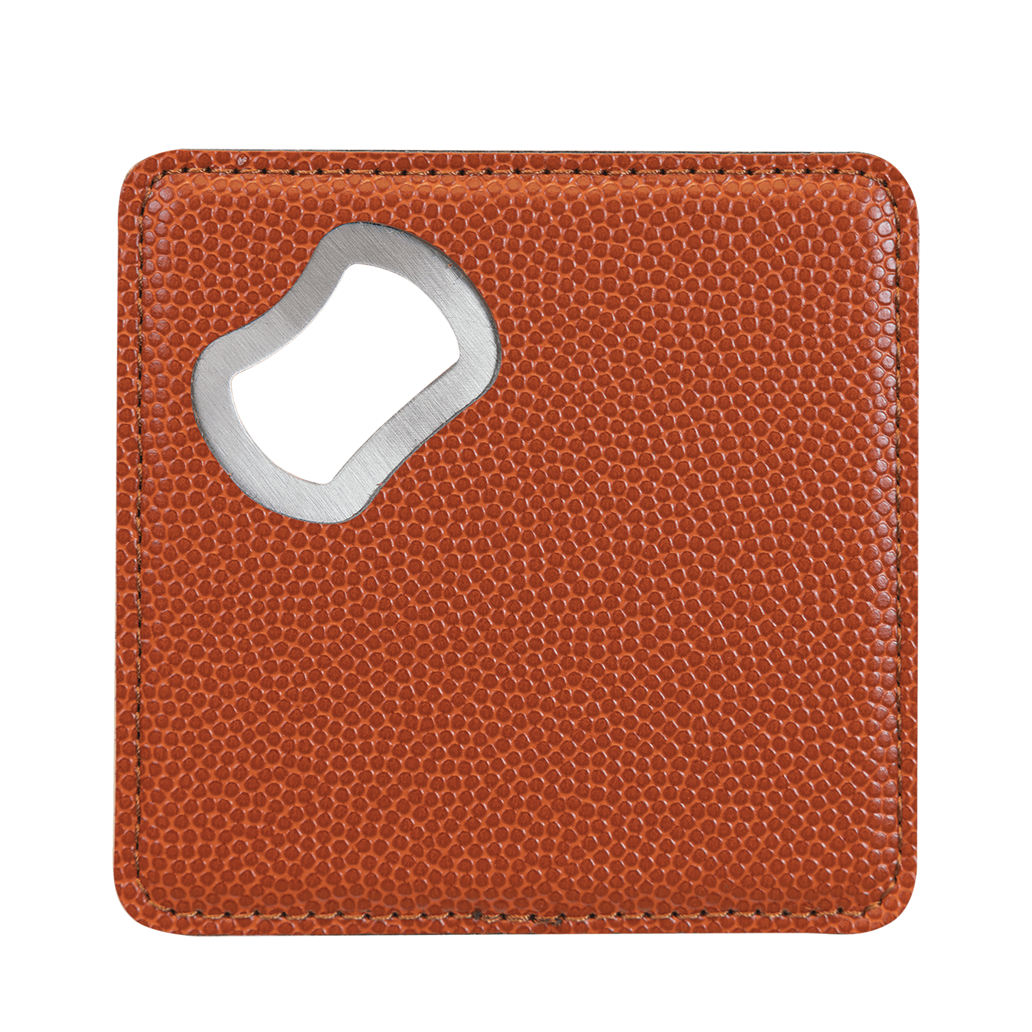 Sleek bottle opener and coaster combination, perfect for a personalized gift!