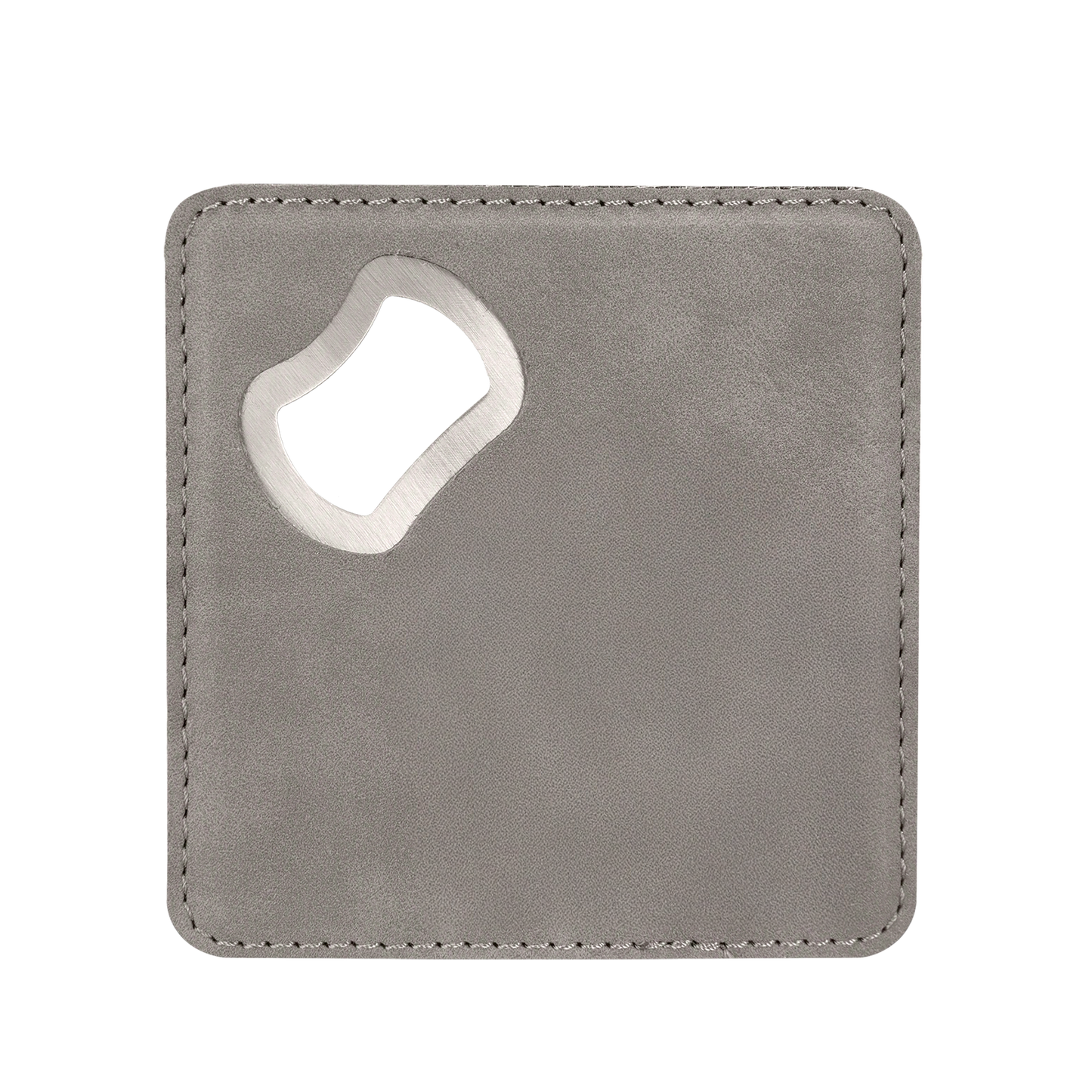 Sleek bottle opener and coaster combination, perfect for a personalized gift!