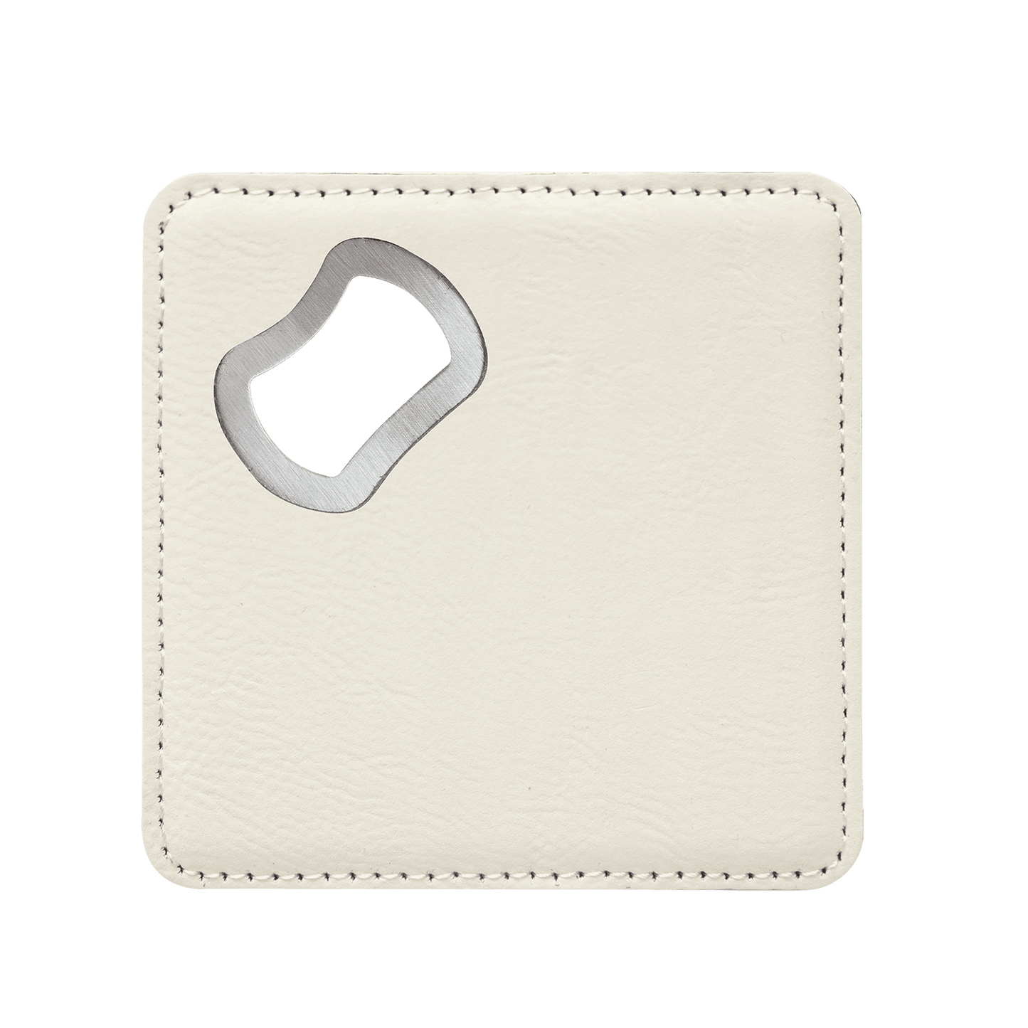 Sleek bottle opener and coaster combination, perfect for a personalized gift!